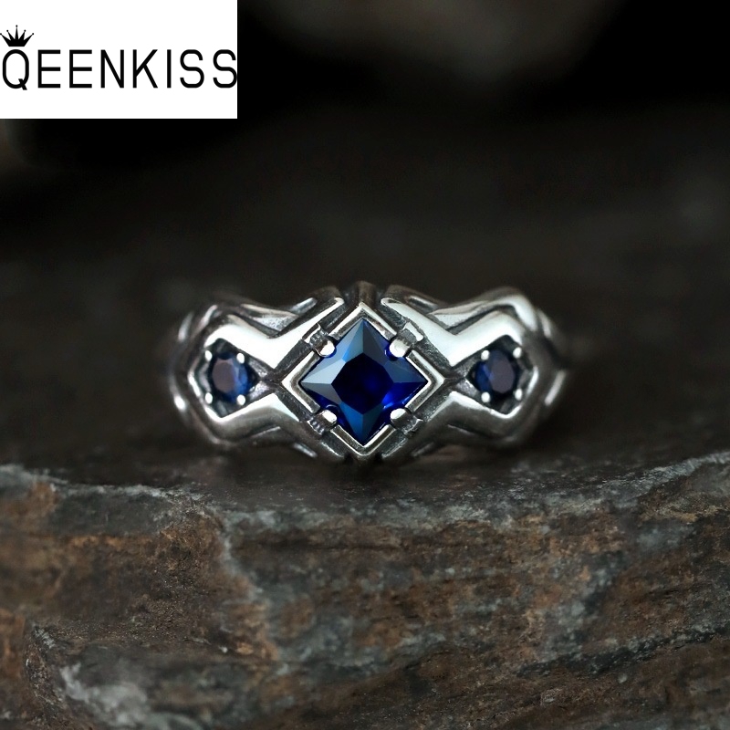 Mens Vintage Grooming Kit - QEENKISS 925 Perak Murni Cincin Biru